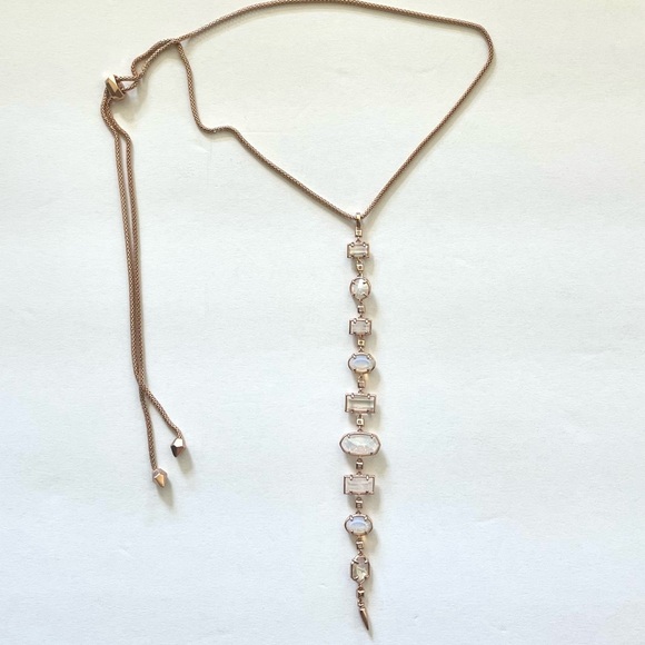 KENDRA SCOTT Lariat Y Necklace in Rose Gold tone with crystals and drusy stones - Picture 1 of 3